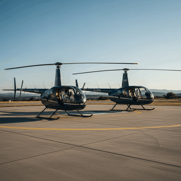 robinson r44 and r66 helicopters parked side by side on heli 20260331 084513